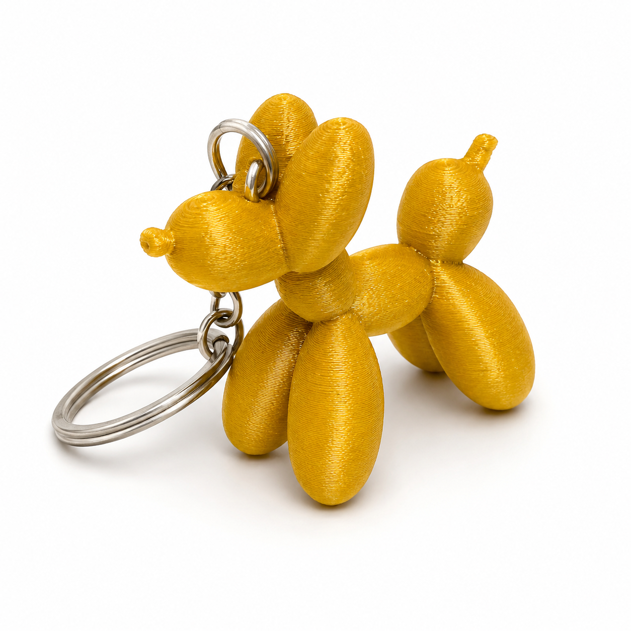Porta-Chaves Cão Balão em Impressão 3D – Dourado Metálico